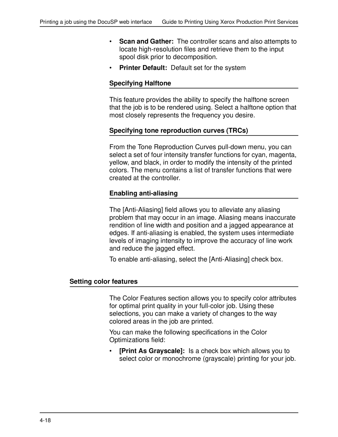 Xerox 701P40016 manual Specifying Halftone, Specifying tone reproduction curves TRCs, Enabling anti-aliasing 