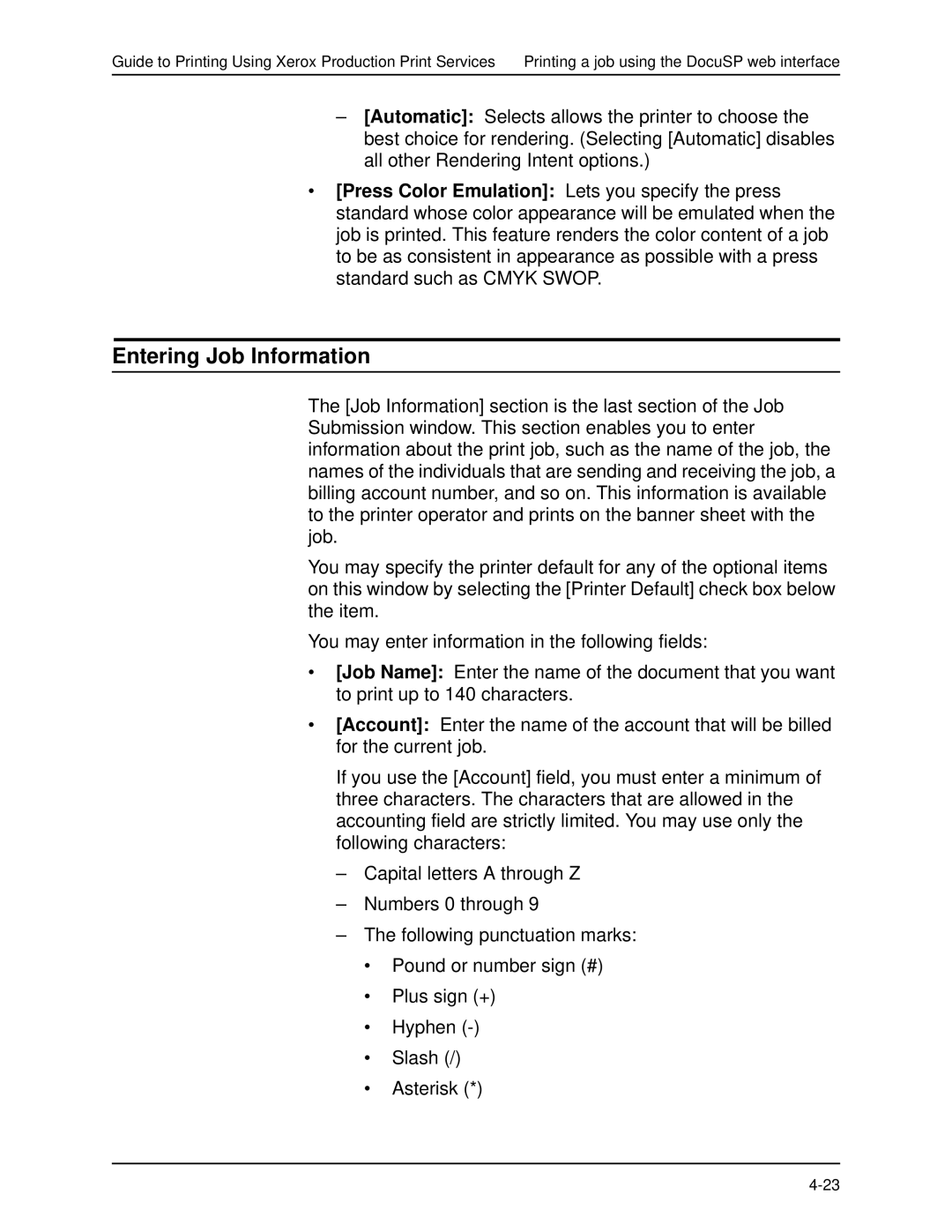 Xerox 701P40016 manual Entering Job Information 