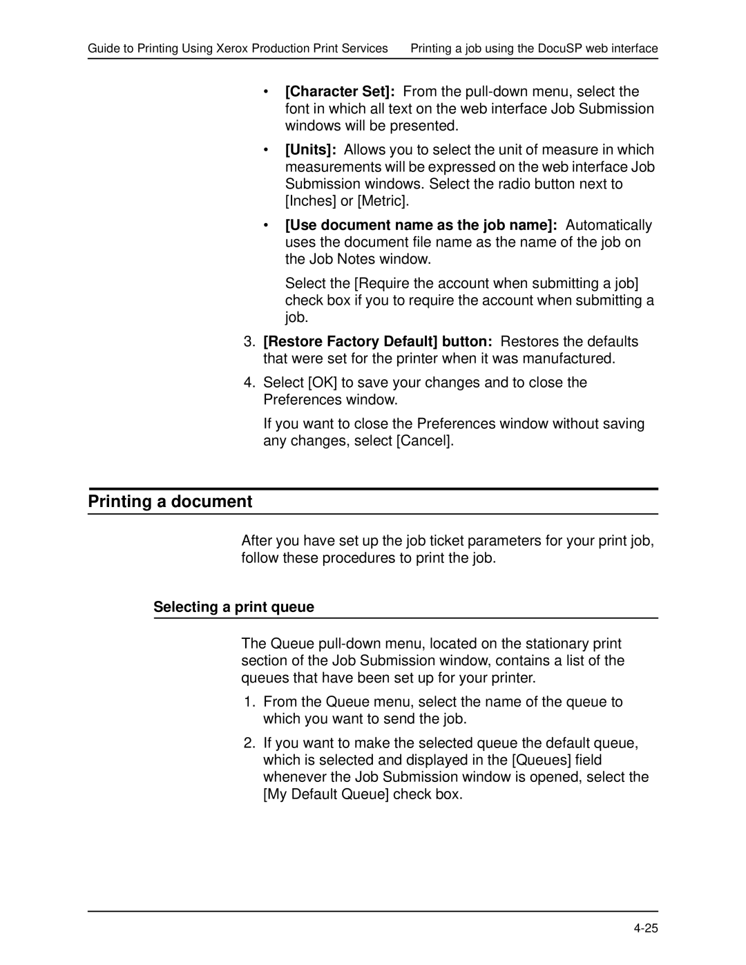 Xerox 701P40016 manual Printing a document, Selecting a print queue 