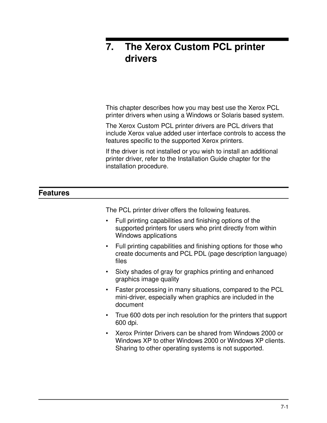 Xerox 701P40016 manual Xerox Custom PCL printer drivers, Features 