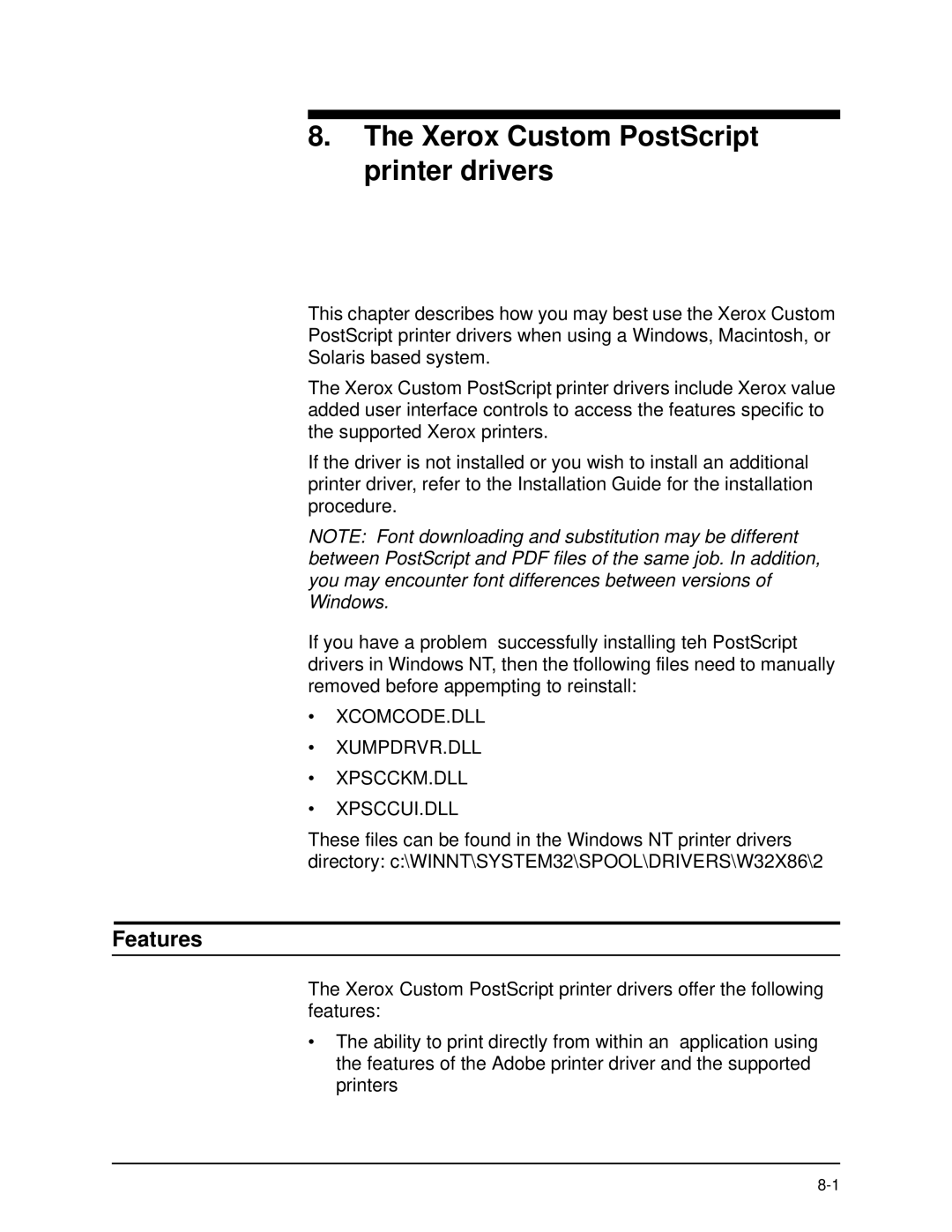 Xerox 701P40016 manual Xerox Custom PostScript printer drivers 