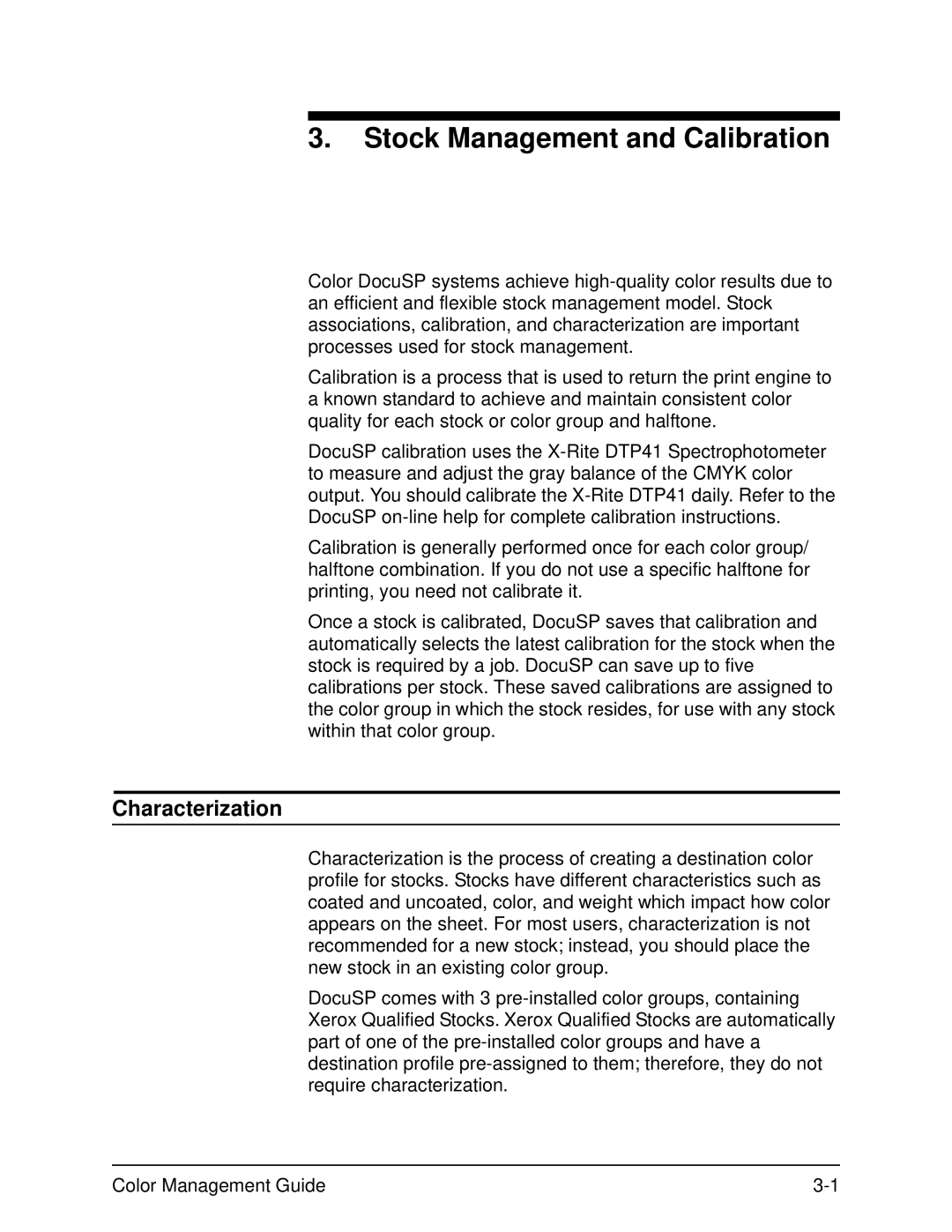 Xerox 701P40210 manual Stock Management and Calibration, Characterization 