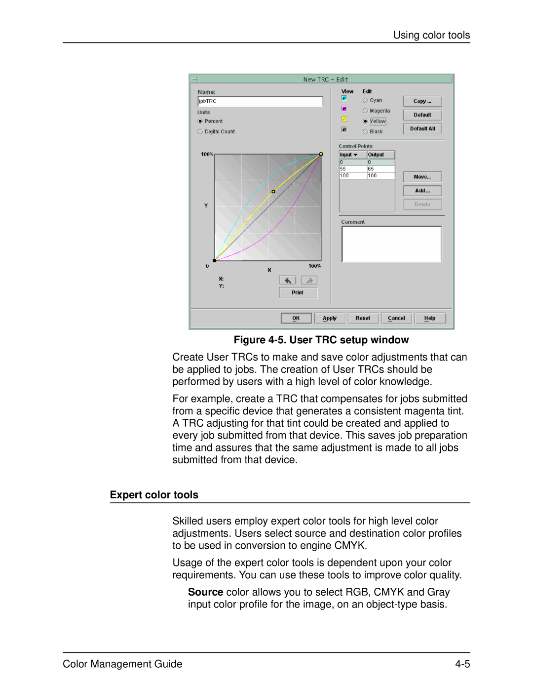 Xerox 701P40210 manual User TRC setup window, Expert color tools 