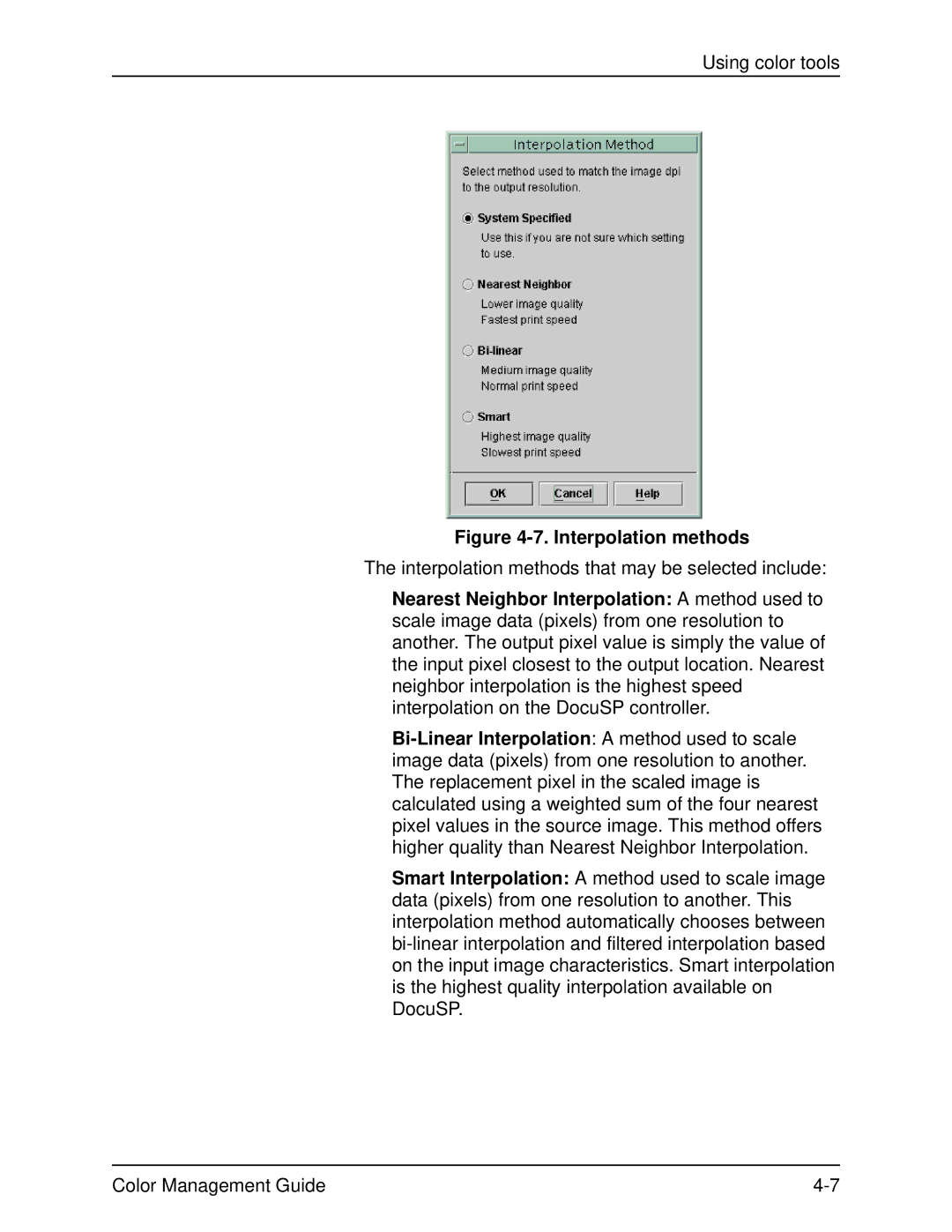 Xerox 701P40210 manual Interpolation methods 