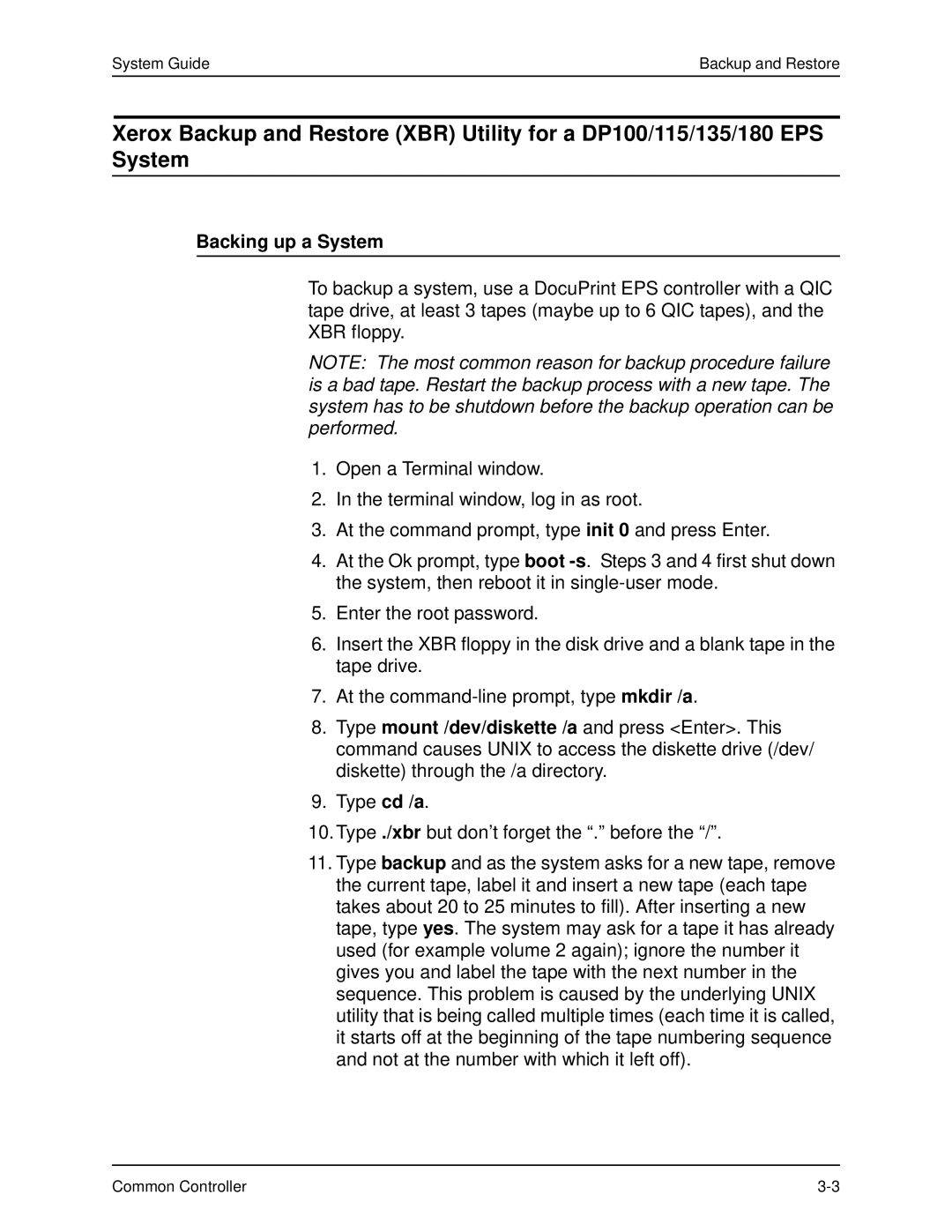 Xerox 701P40211 manual Backing up a System 