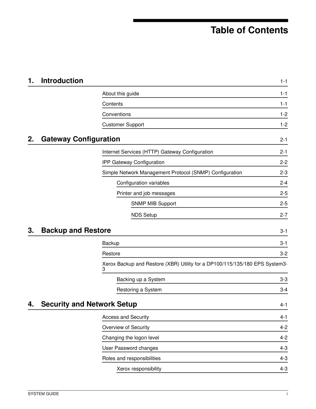 Xerox 701P40211 manual Table of Contents 