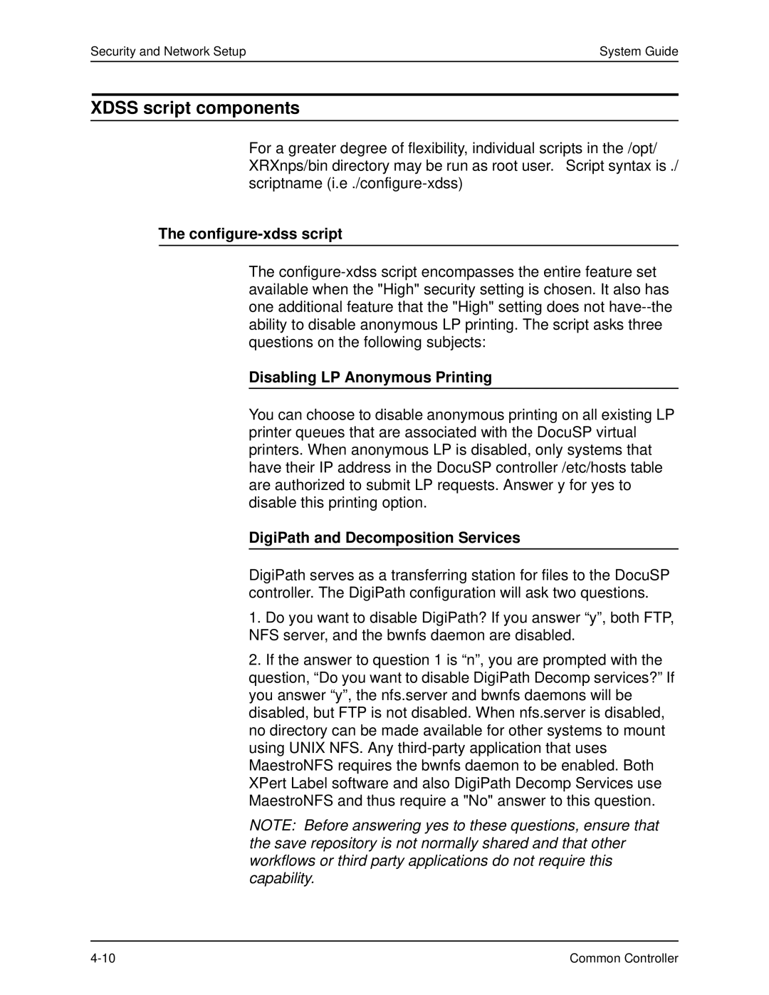 Xerox 701P40211 manual Xdss script components, Configure-xdss script, Disabling LP Anonymous Printing 