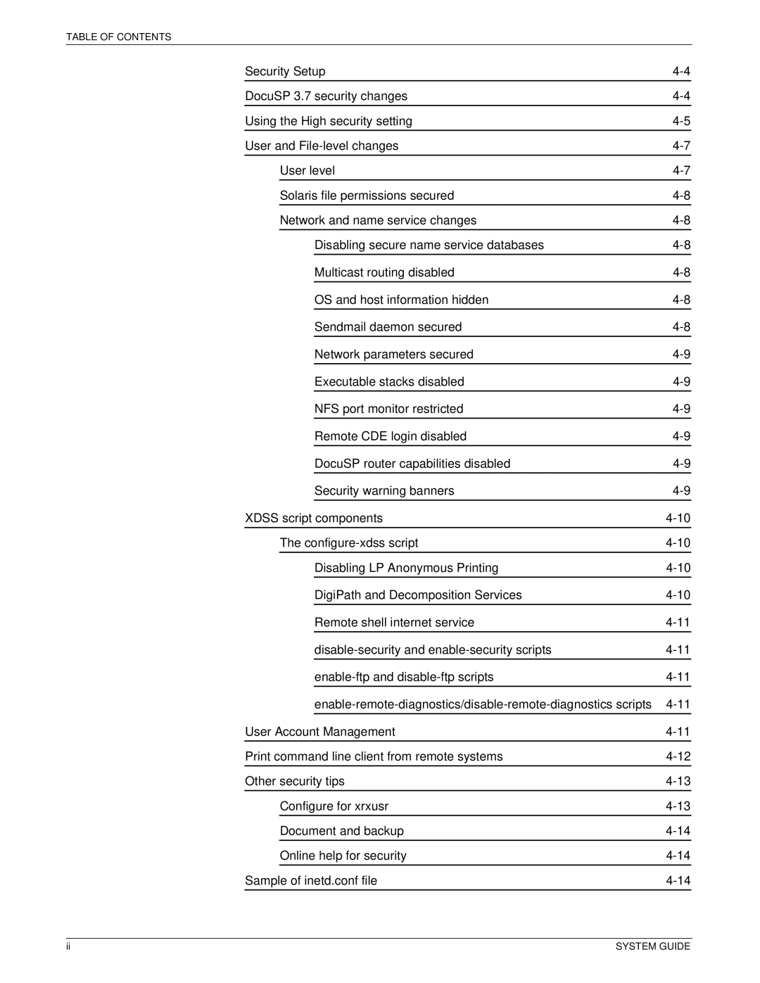 Xerox 701P40211 manual Table of Contents 