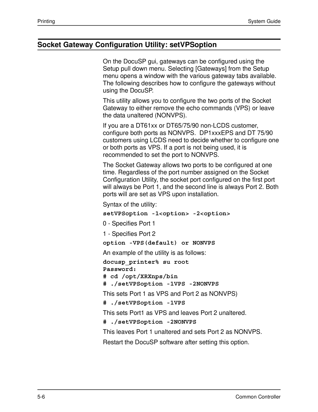 Xerox 701P40211 manual Socket Gateway Configuration Utility setVPSoption, # ./setVPSoption -2NONVPS 