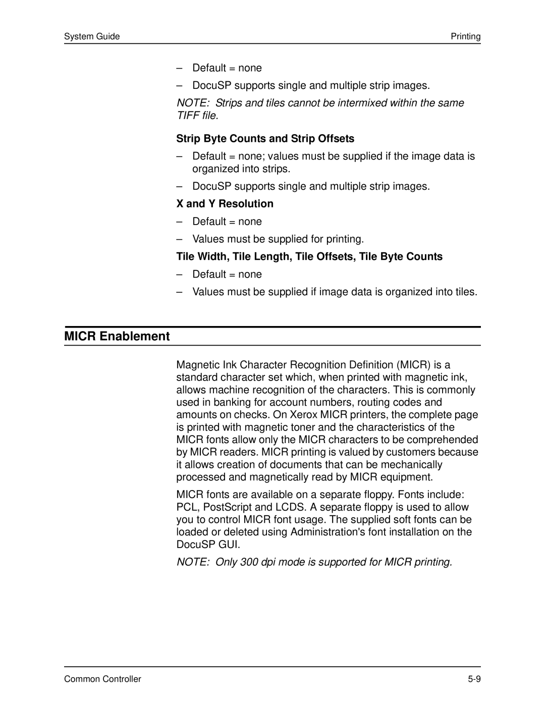 Xerox 701P40211 manual Micr Enablement, Strip Byte Counts and Strip Offsets, Y Resolution 