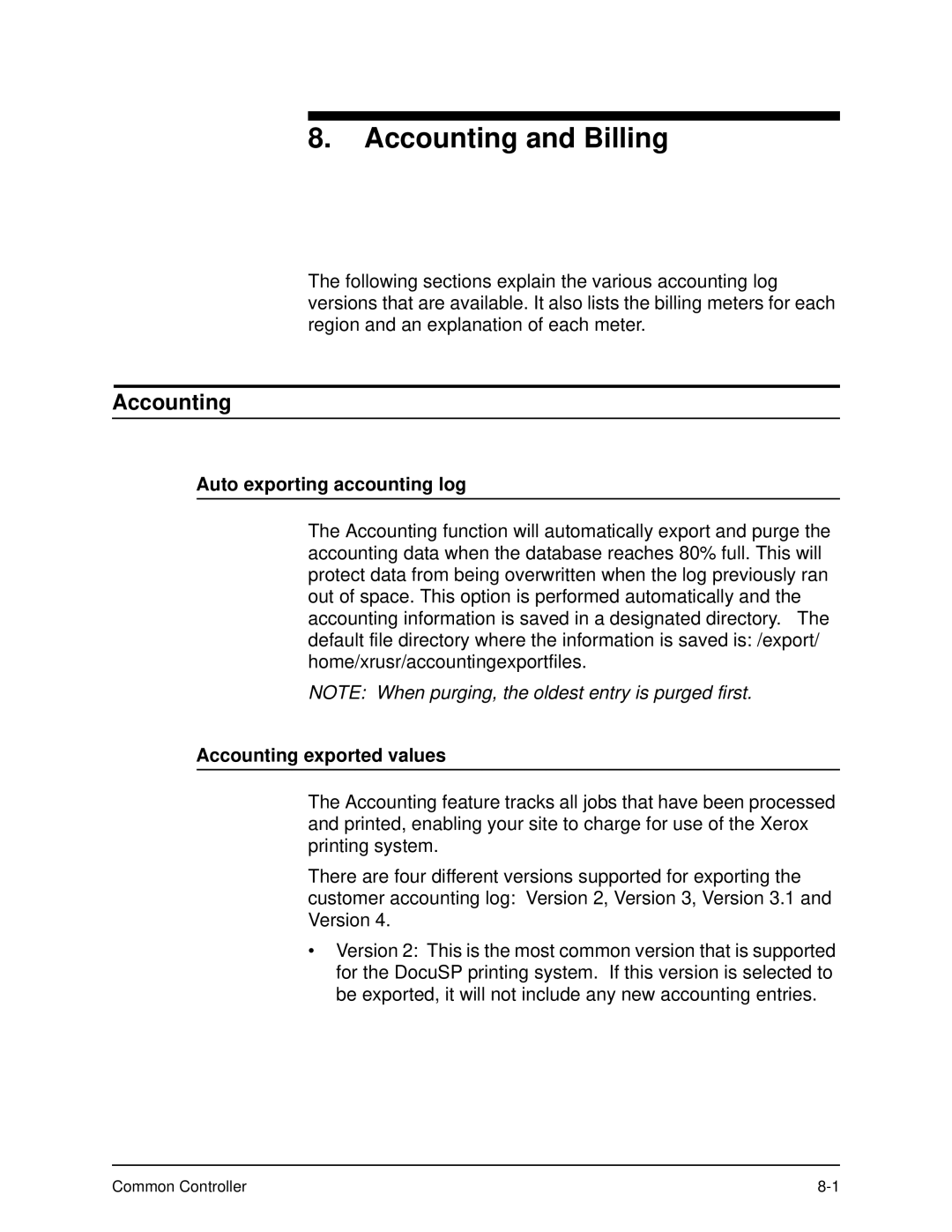 Xerox 701P40211 manual Accounting and Billing, Auto exporting accounting log, Accounting exported values 