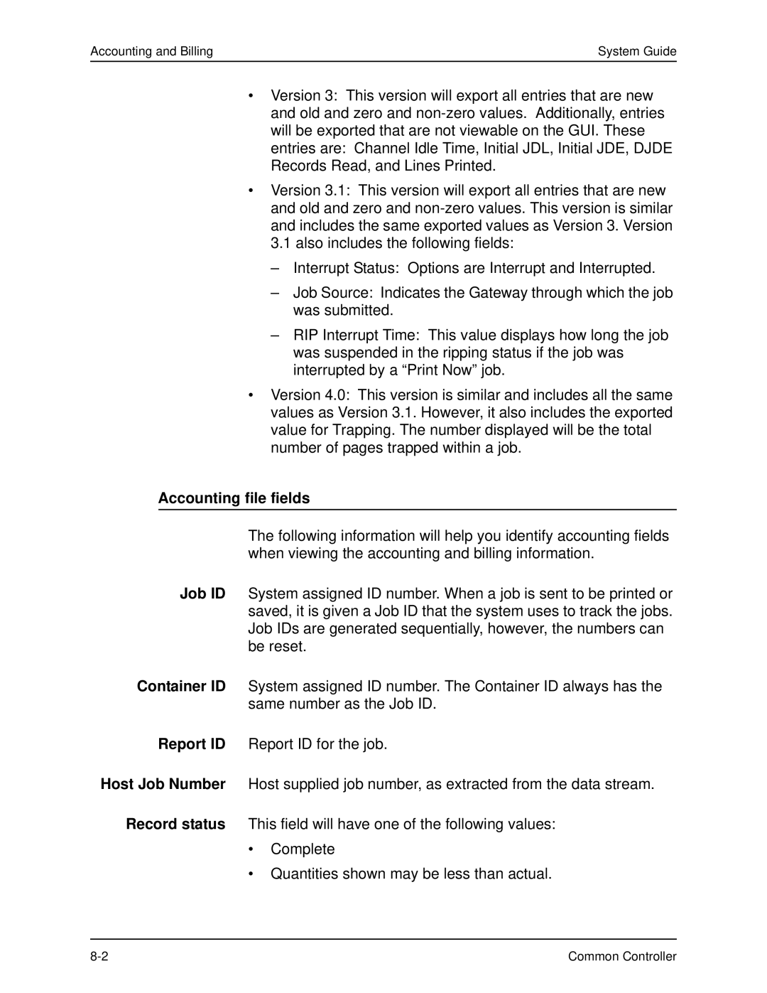 Xerox 701P40211 manual Accounting file fields 