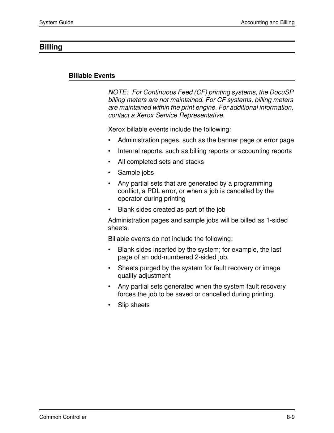 Xerox 701P40211 manual Billing, Billable Events 