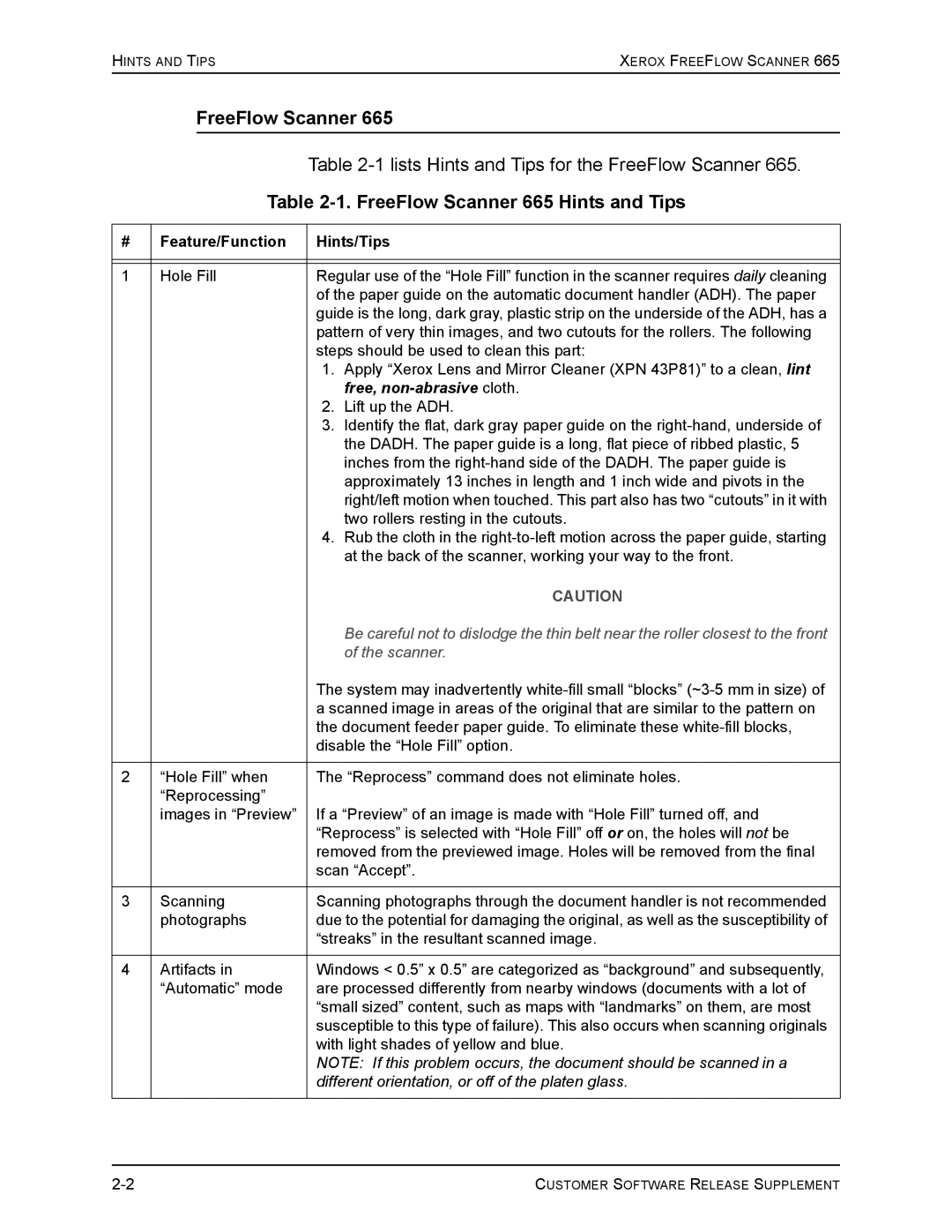 Xerox 701P41834 manual FreeFlow Scanner 665 Hints and Tips 