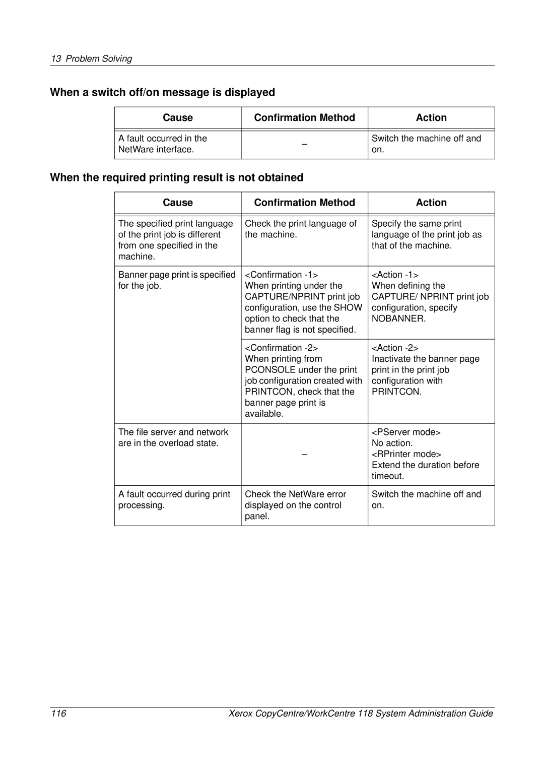 Xerox 701P42722_EN manual When a switch off/on message is displayed, When the required printing result is not obtained 