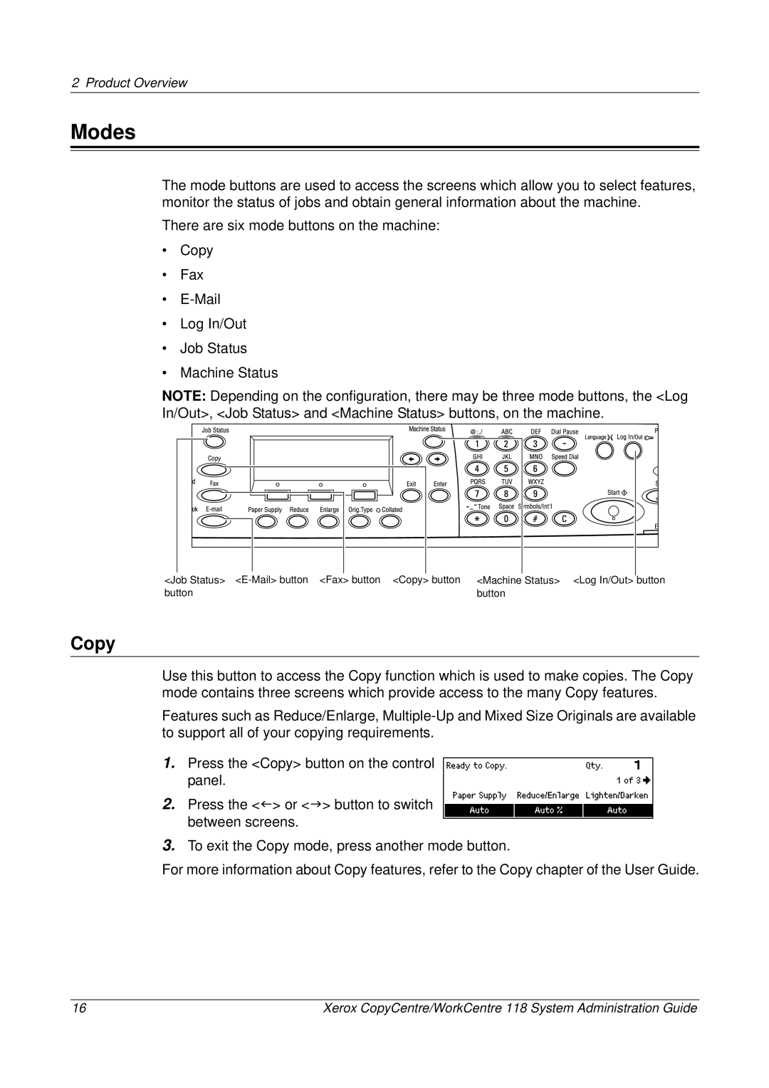 Xerox 701P42722_EN manual Modes, Copy 