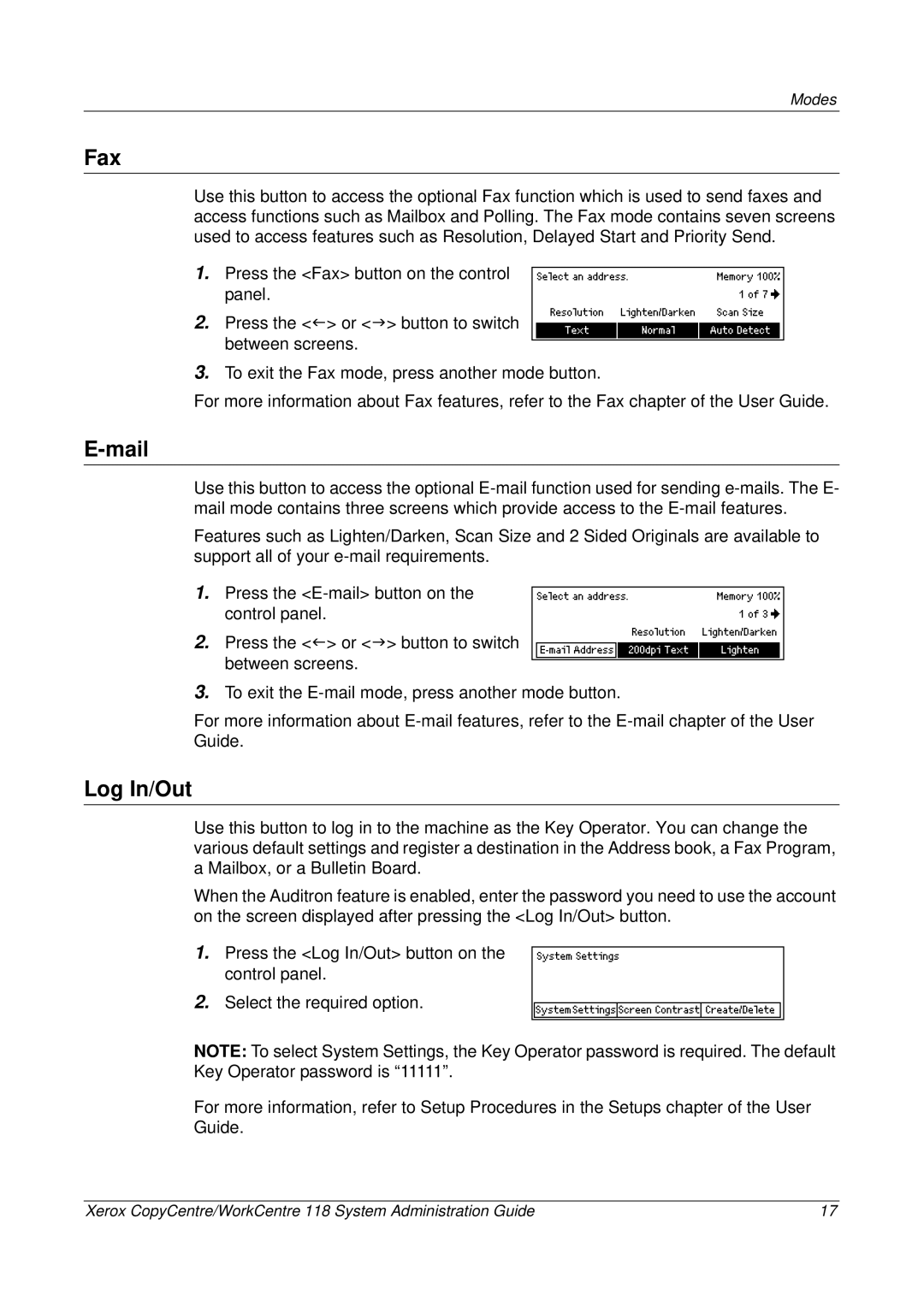 Xerox 701P42722_EN manual Fax, Mail, Log In/Out 