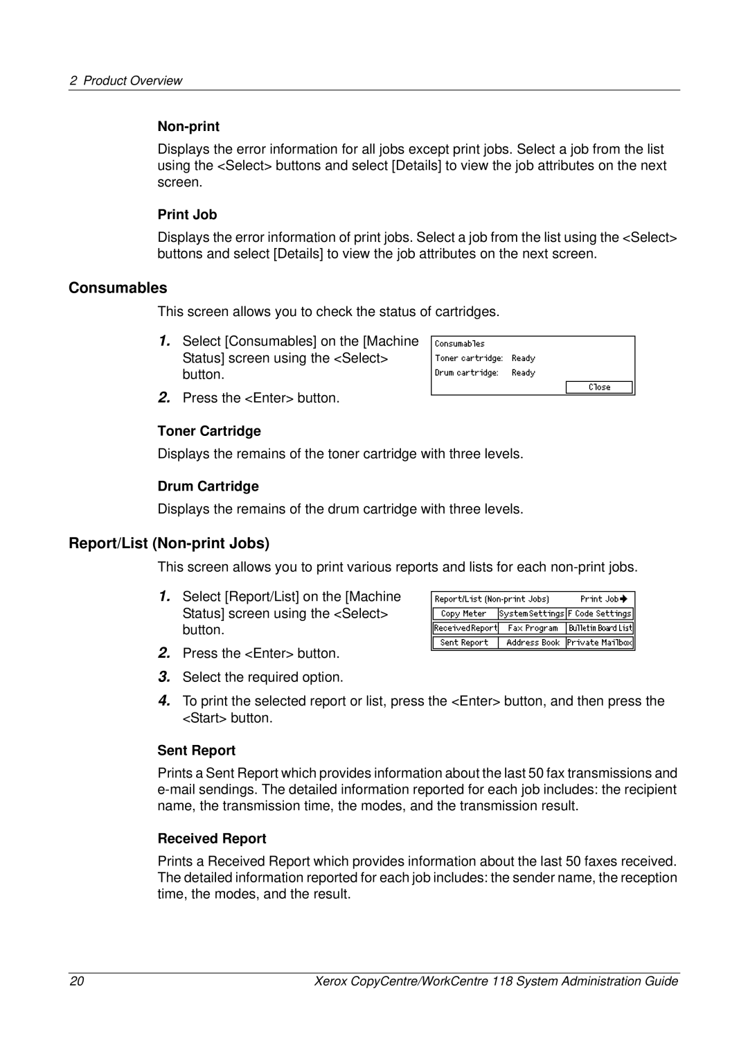 Xerox 701P42722_EN manual Consumables, Report/List Non-print Jobs 