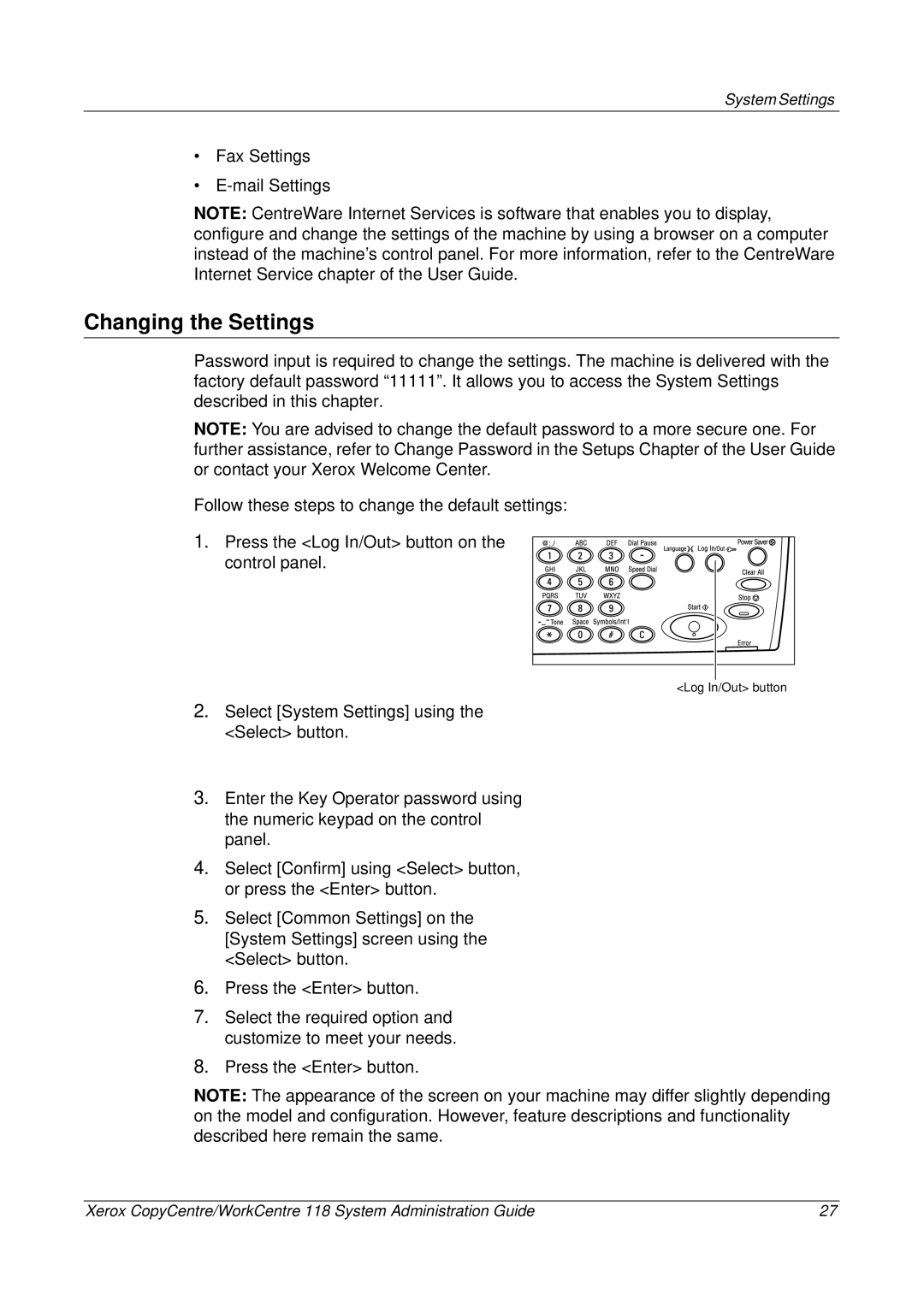 Xerox 701P42722_EN manual Changing the Settings 