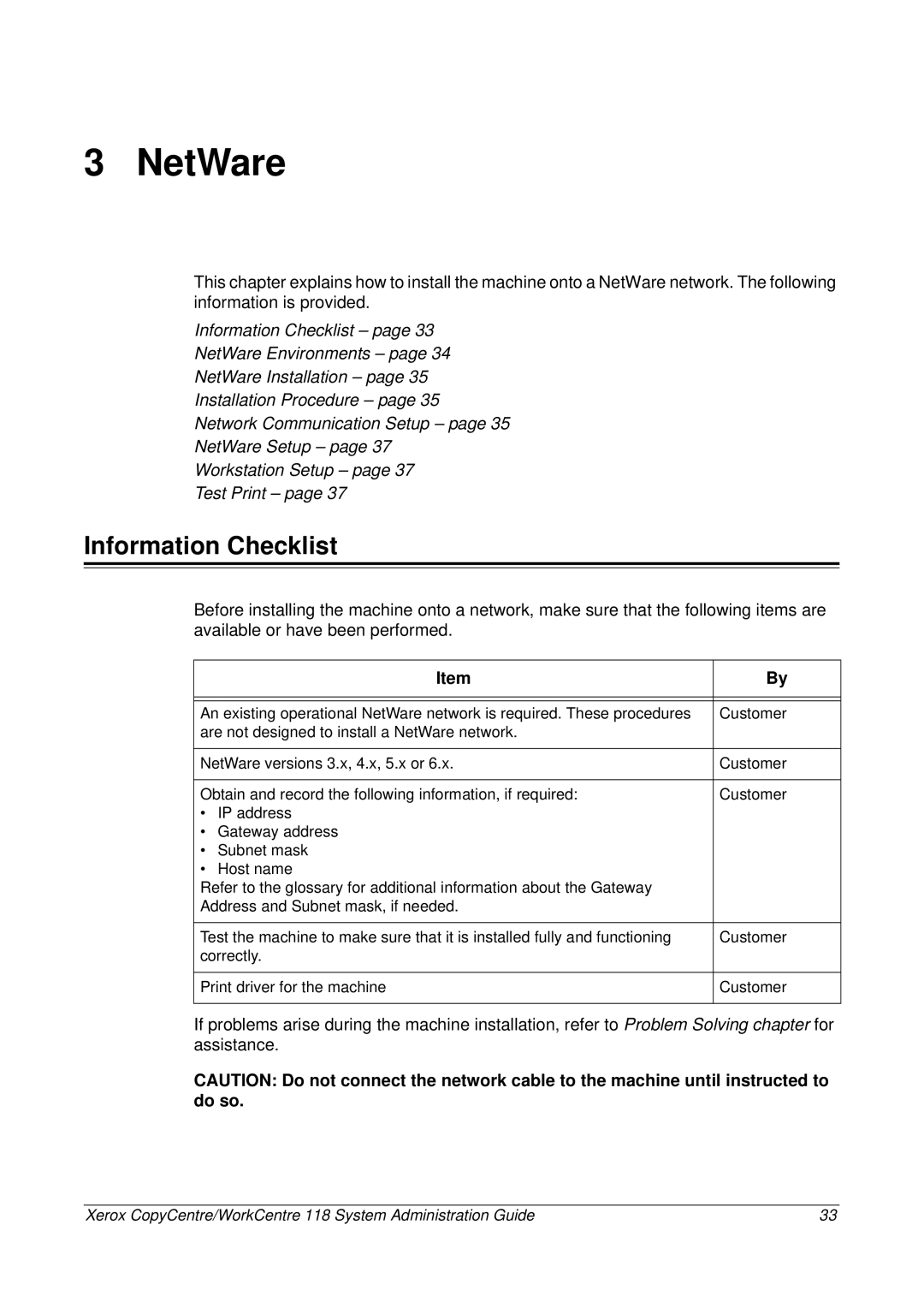 Xerox 701P42722_EN manual NetWare, Information Checklist 