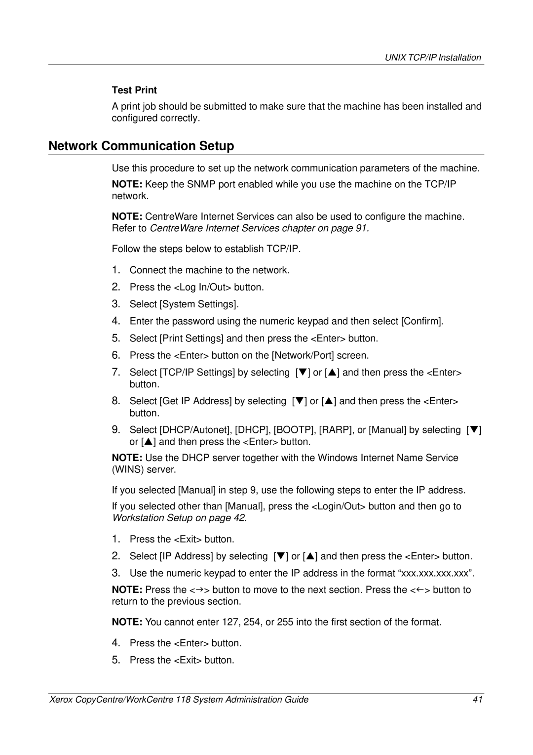 Xerox 701P42722_EN manual Unix TCP/IP Installation 