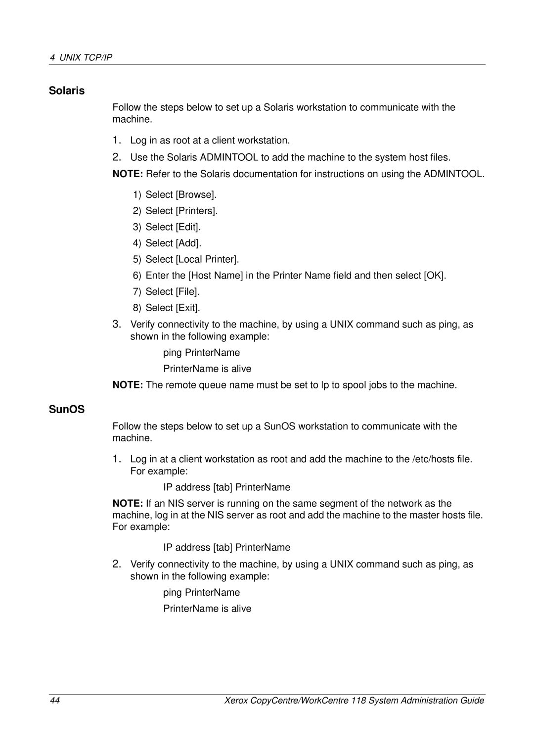 Xerox 701P42722_EN manual Solaris, SunOS 