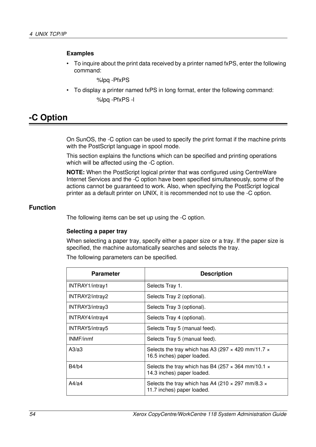 Xerox 701P42722_EN manual Option, Function, Examples, Selecting a paper tray, Parameter Description 