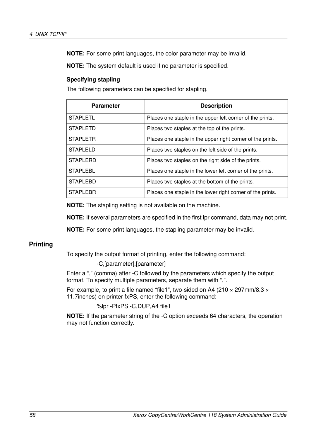 Xerox 701P42722_EN manual Printing, Specifying stapling 