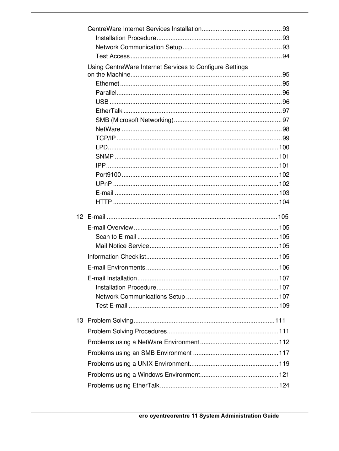 Xerox 701P42722_EN manual Mail 105, Problem Solving 111 