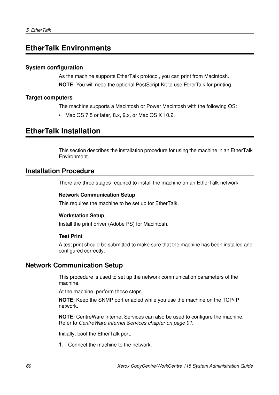 Xerox 701P42722_EN manual EtherTalk Environments, EtherTalk Installation 