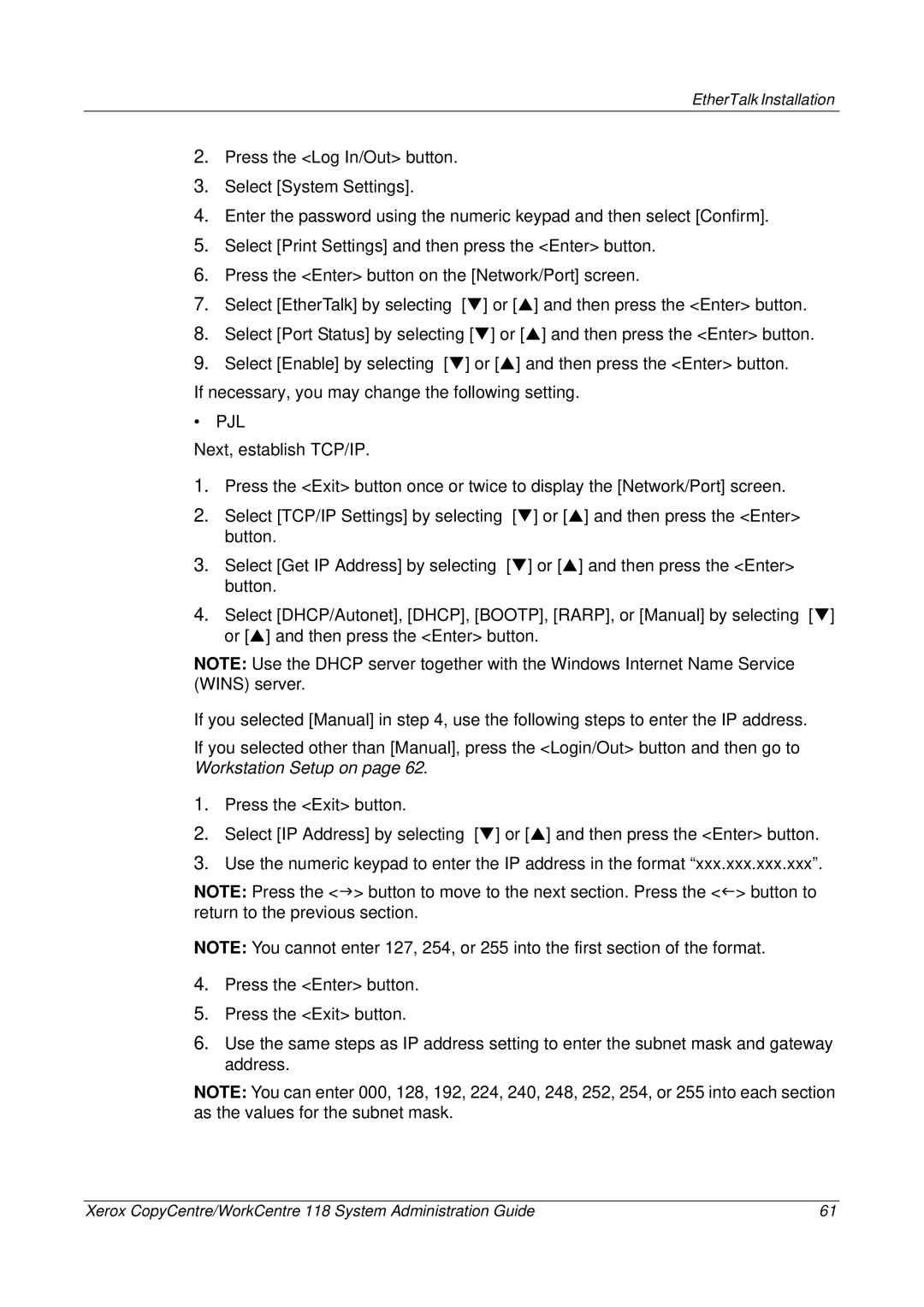 Xerox 701P42722_EN manual EtherTalk Installation 