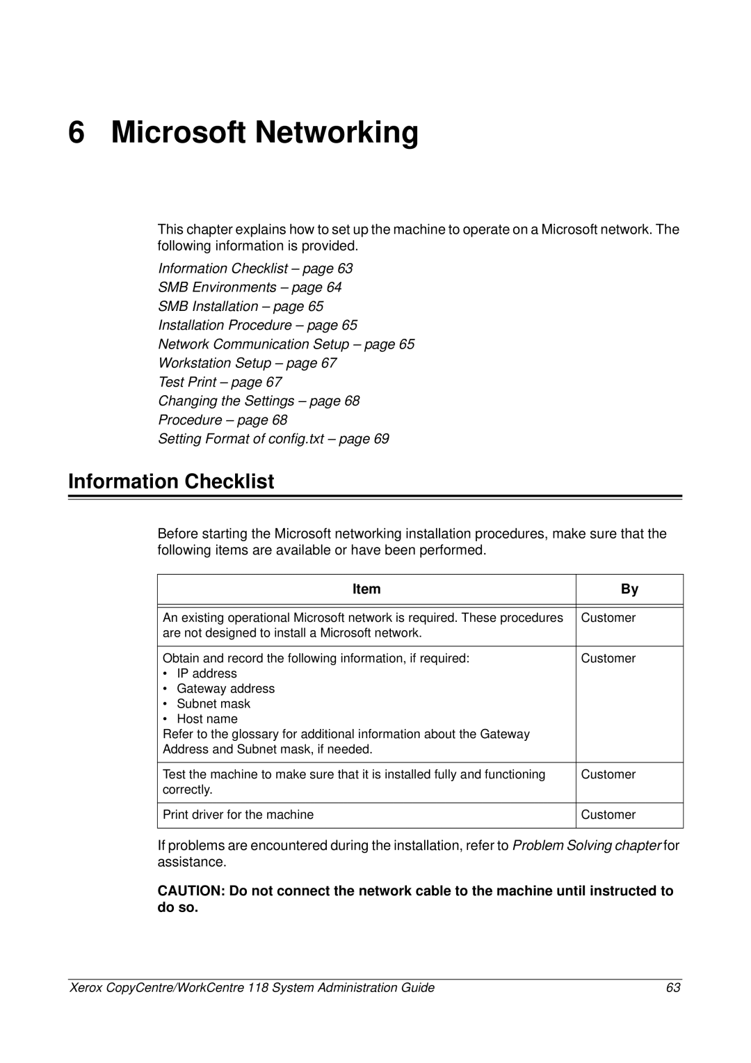 Xerox 701P42722_EN manual Microsoft Networking, Information Checklist 