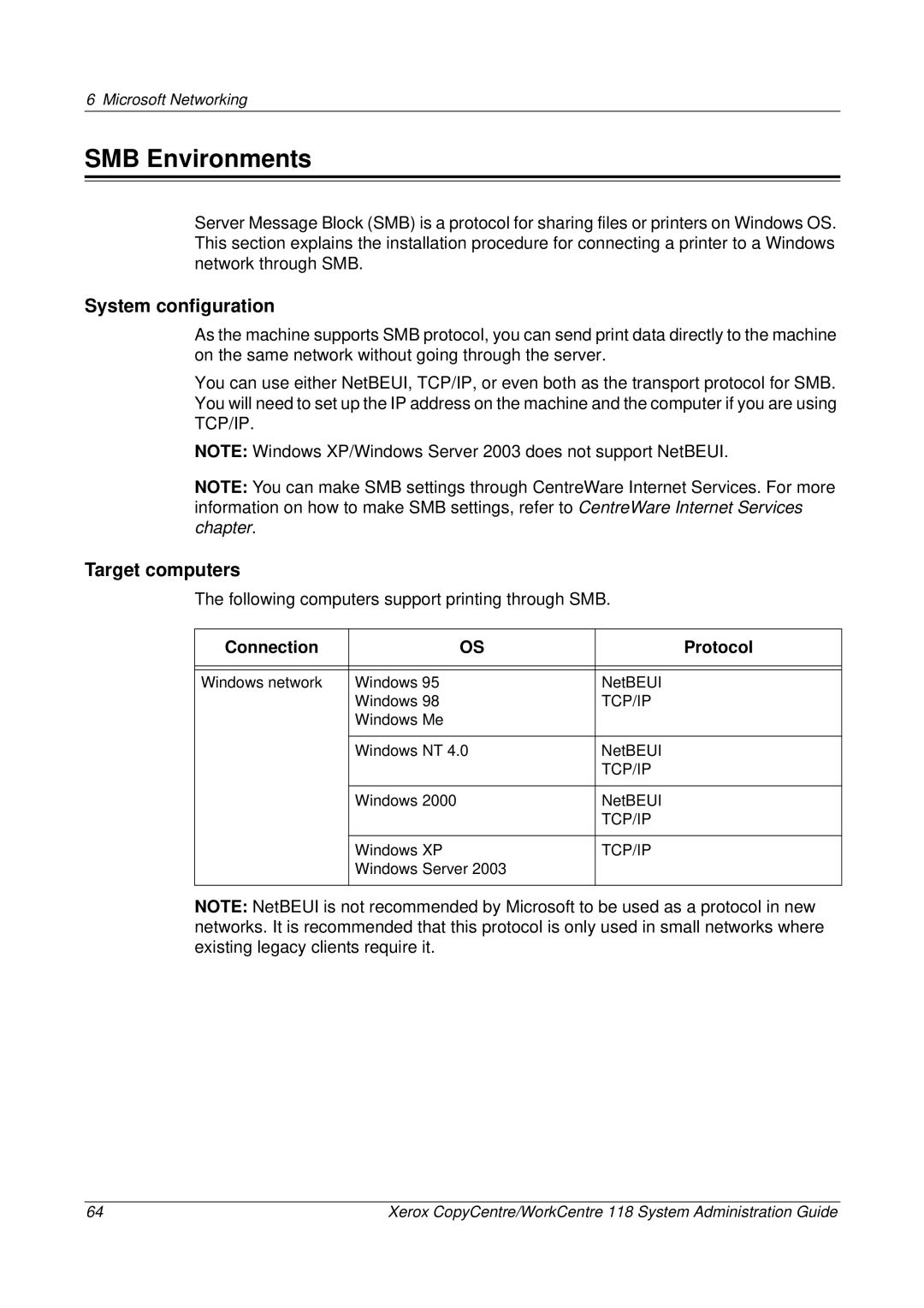 Xerox 701P42722_EN manual SMB Environments, Connection Protocol 