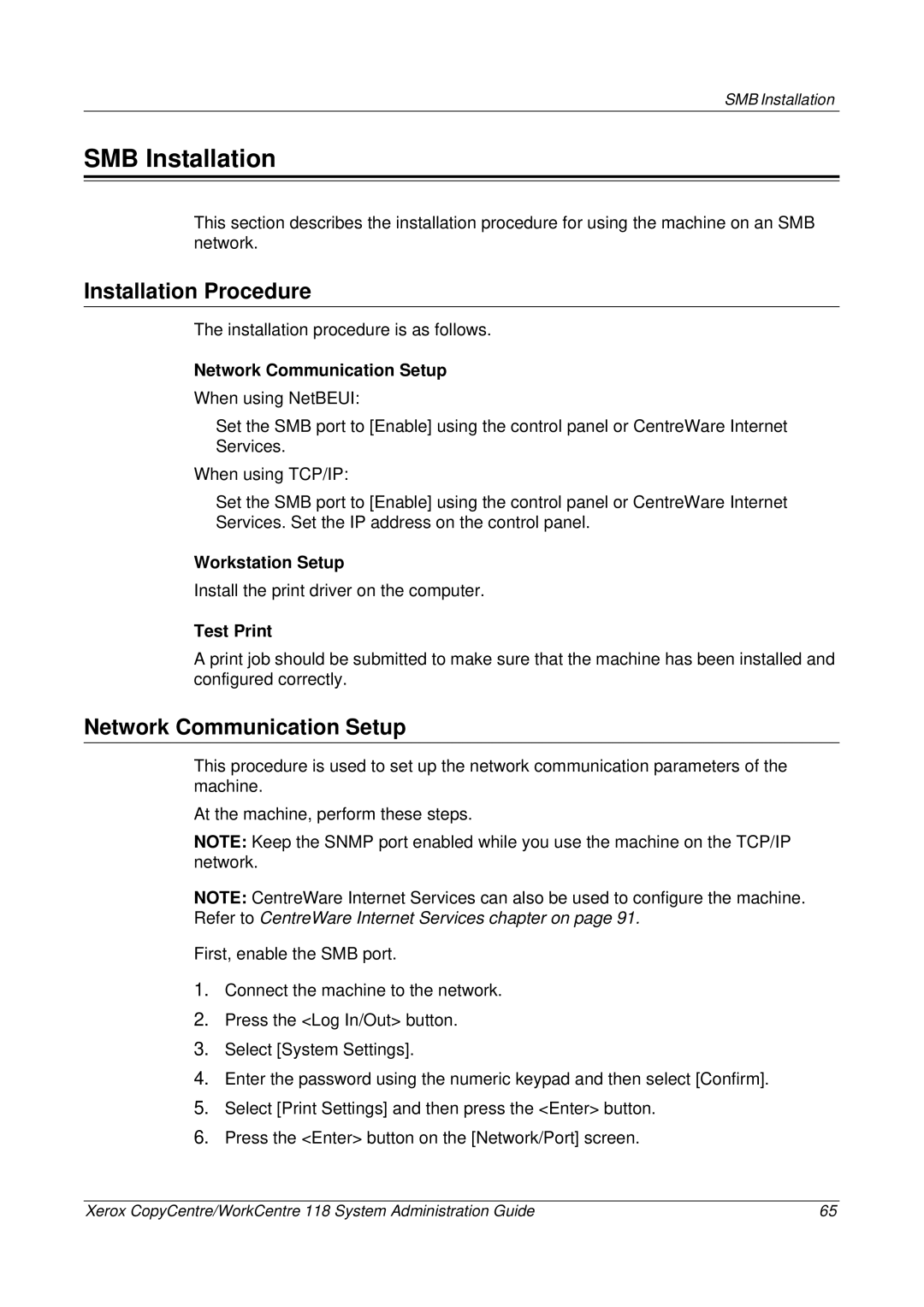 Xerox 701P42722_EN manual SMB Installation, Installation Procedure 