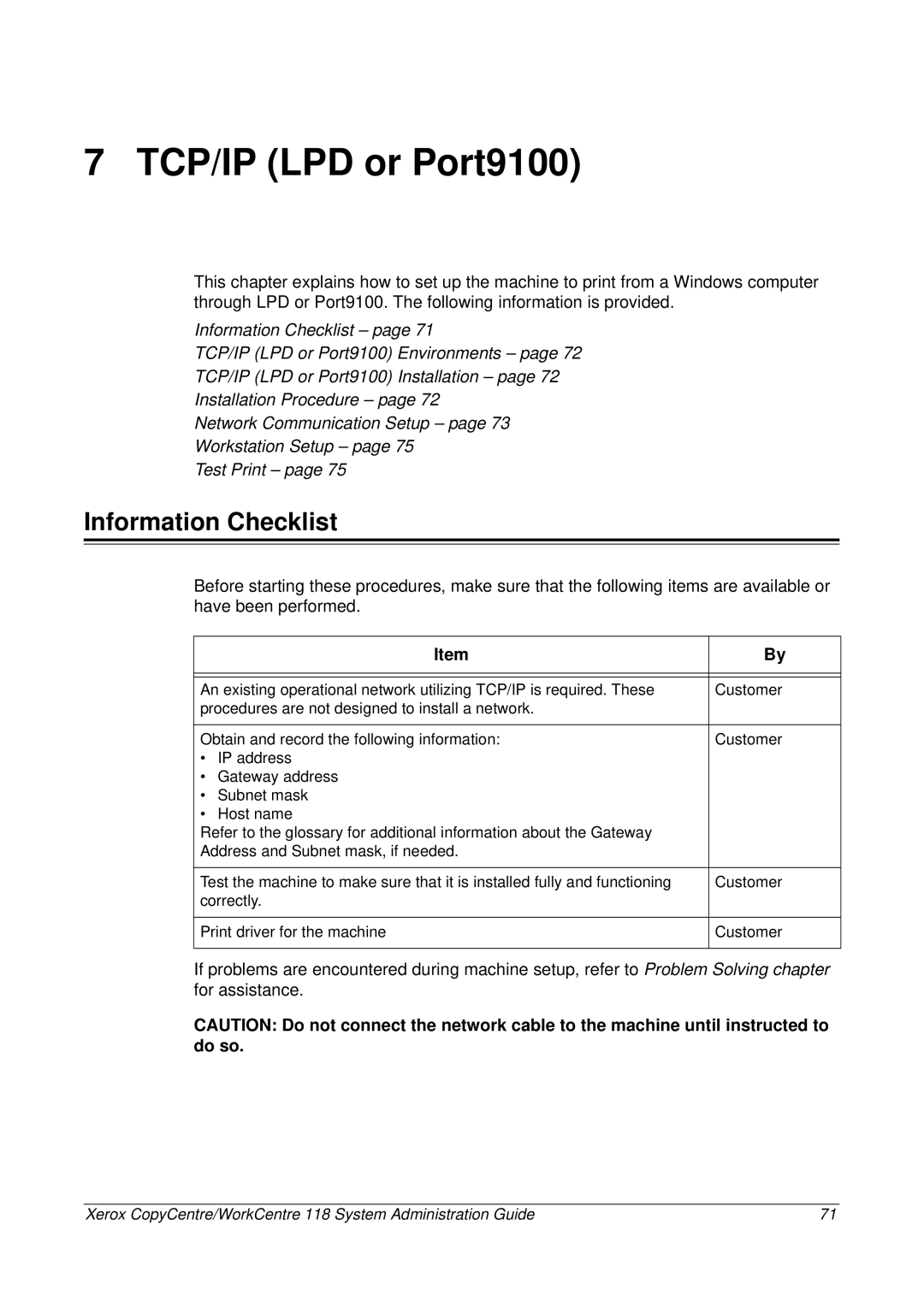 Xerox 701P42722_EN manual TCP/IP LPD or Port9100, Information Checklist 