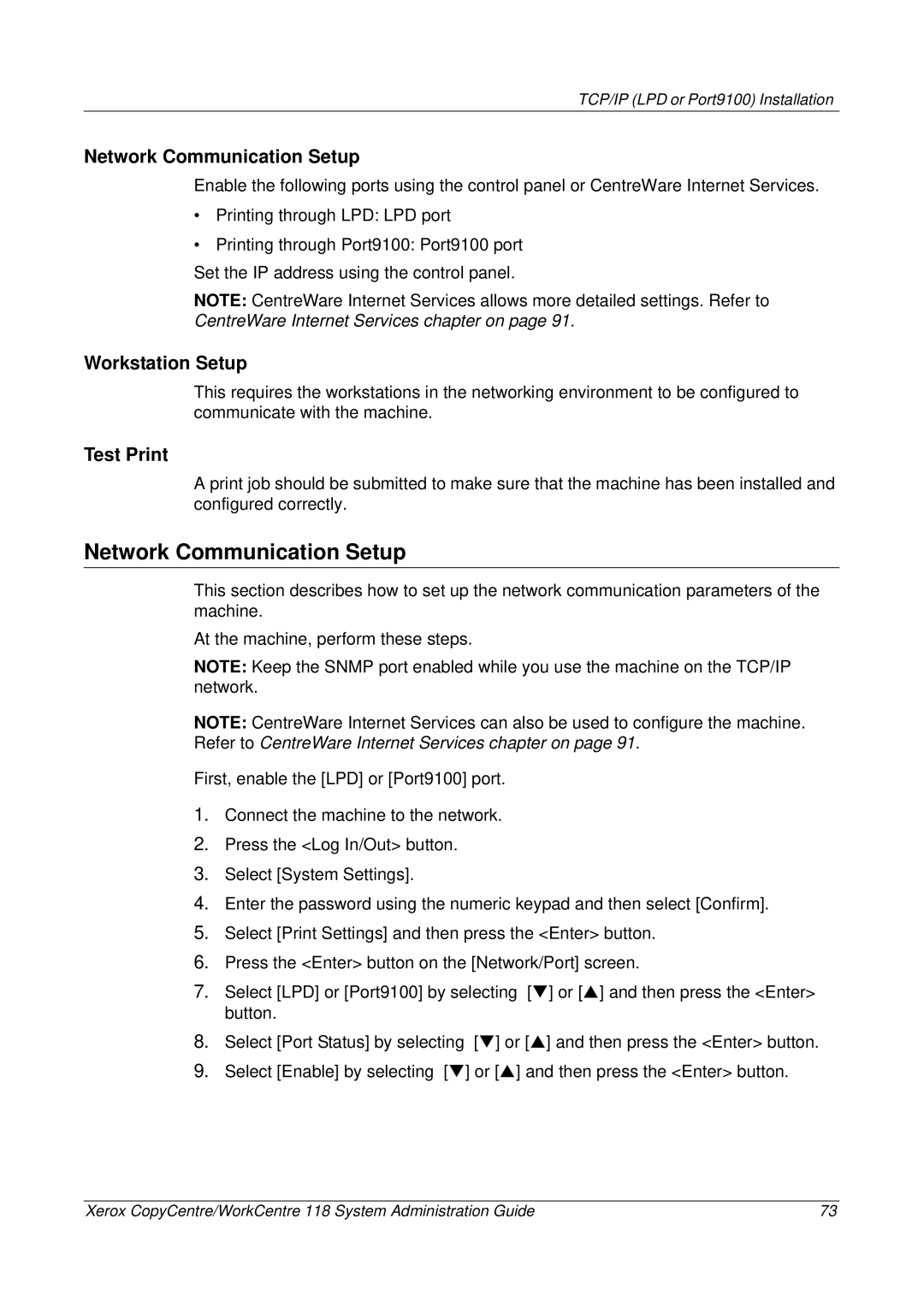 Xerox 701P42722_EN manual Network Communication Setup, Workstation Setup, Test Print 