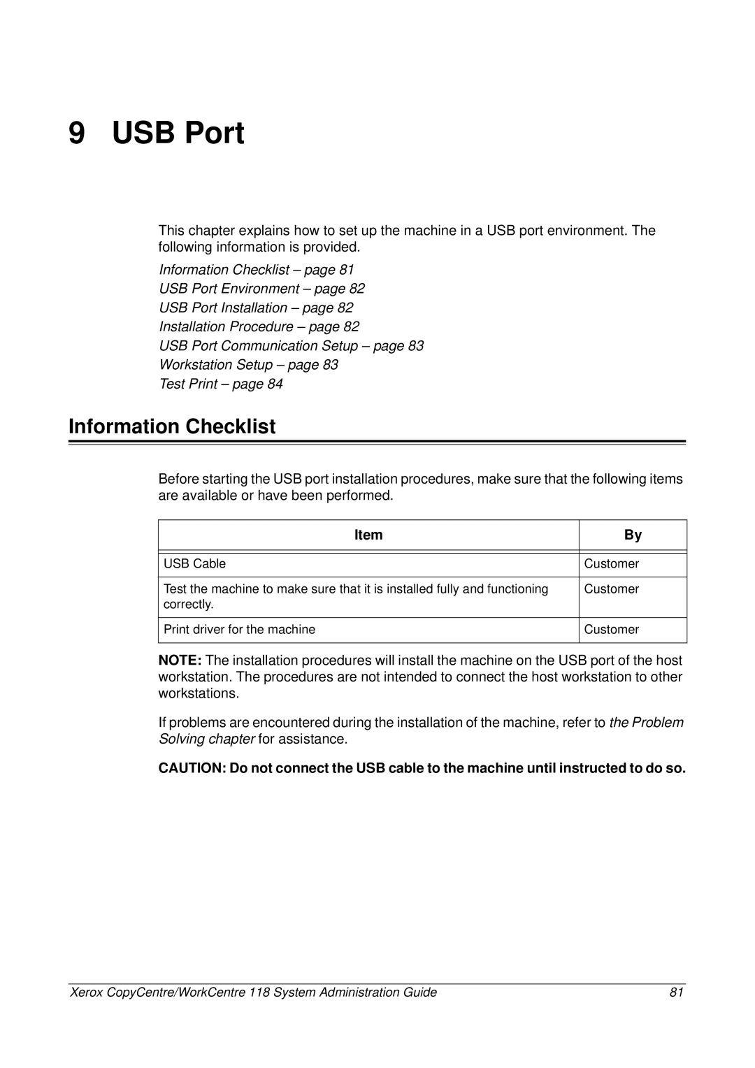 Xerox 701P42722_EN manual USB Port, Information Checklist 