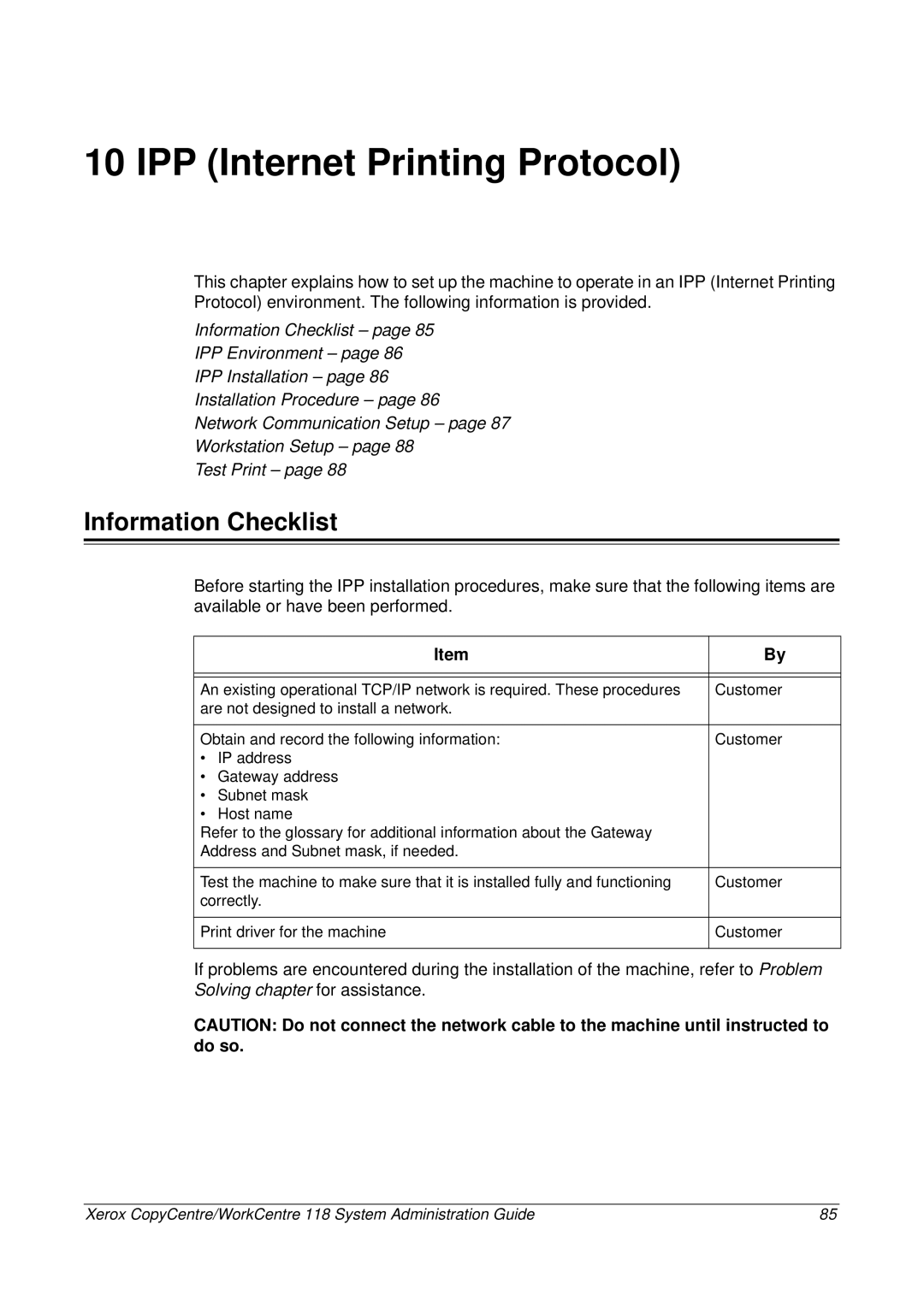 Xerox 701P42722_EN manual IPP Internet Printing Protocol, Information Checklist 
