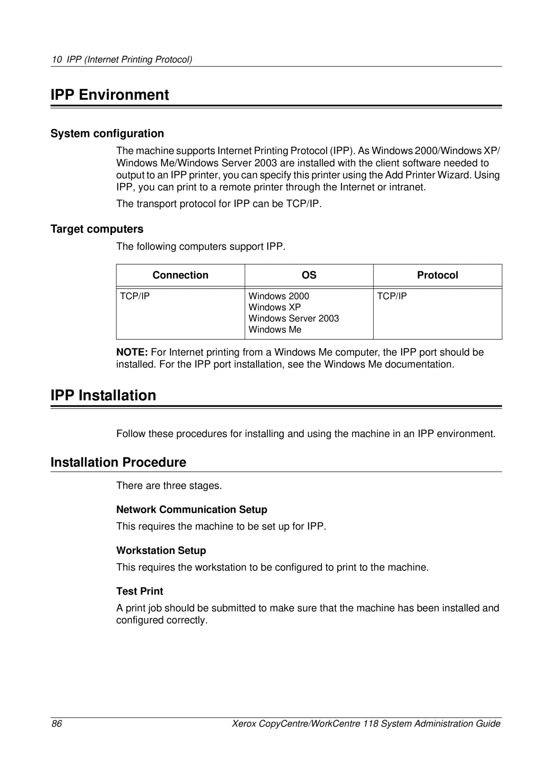 Xerox 701P42722_EN manual IPP Environment, IPP Installation 