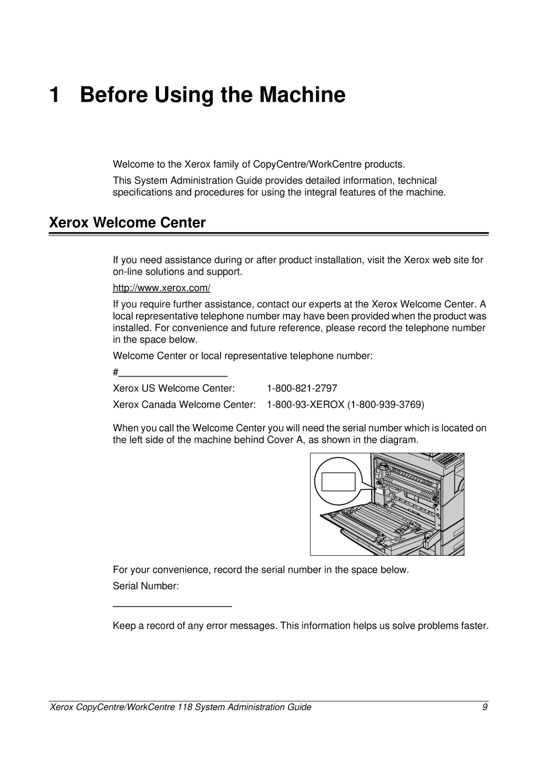 Xerox 701P42722_EN manual Before Using the Machine, Xerox Welcome Center 