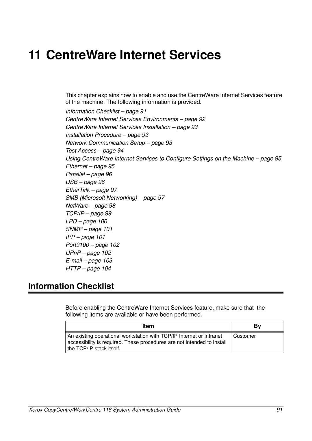 Xerox 701P42722_EN manual CentreWare Internet Services, Information Checklist 