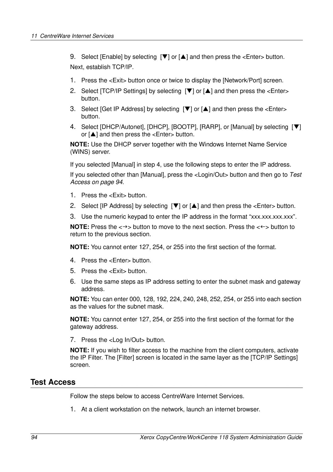 Xerox 701P42722_EN manual Test Access 