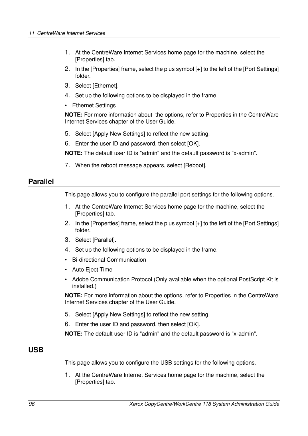 Xerox 701P42722_EN manual Parallel, Usb 