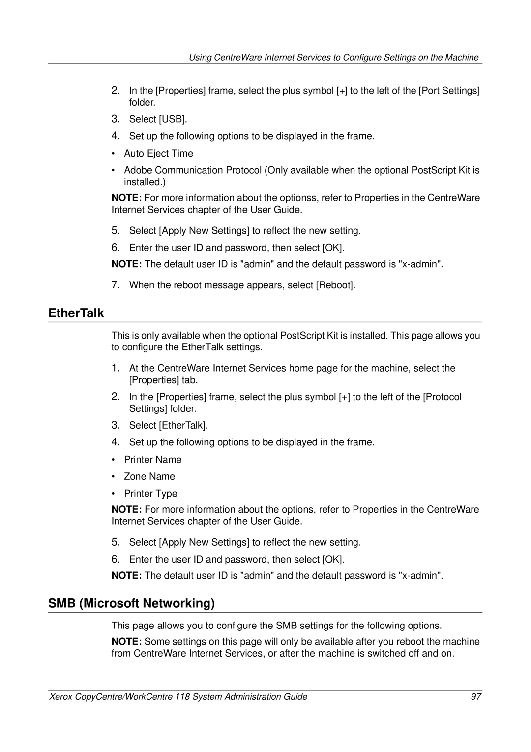 Xerox 701P42722_EN manual EtherTalk, SMB Microsoft Networking 