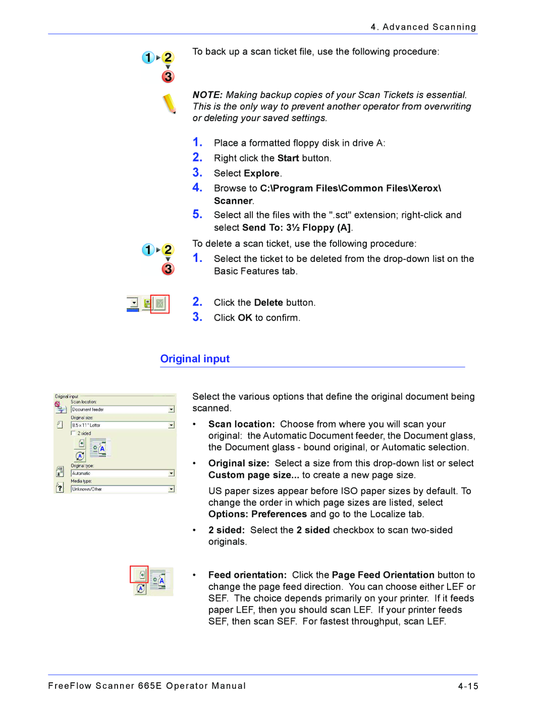 Xerox 701P44148 manual Original input, Browse to C\Program Files\Common Files\Xerox\ Scanner 