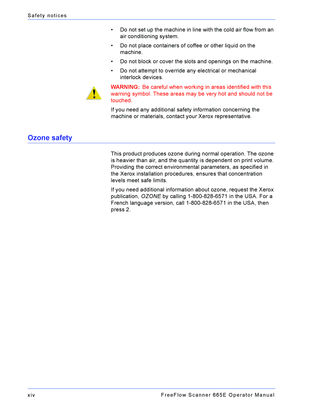 Xerox 701P44148 manual Ozone safety 