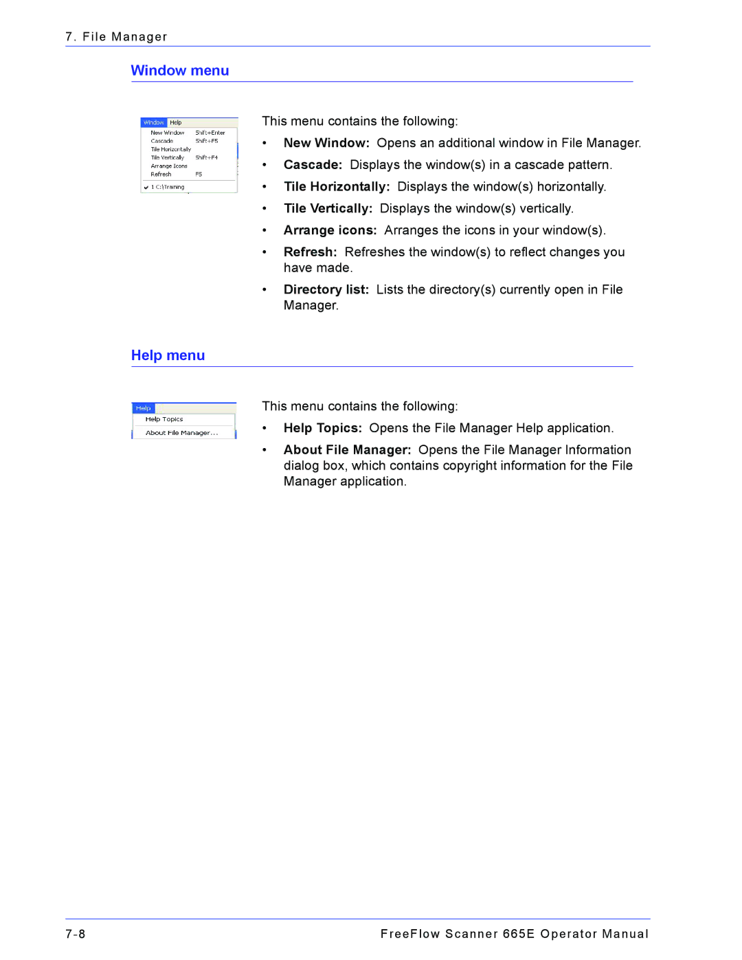 Xerox 701P44148 manual Window menu, Help menu 