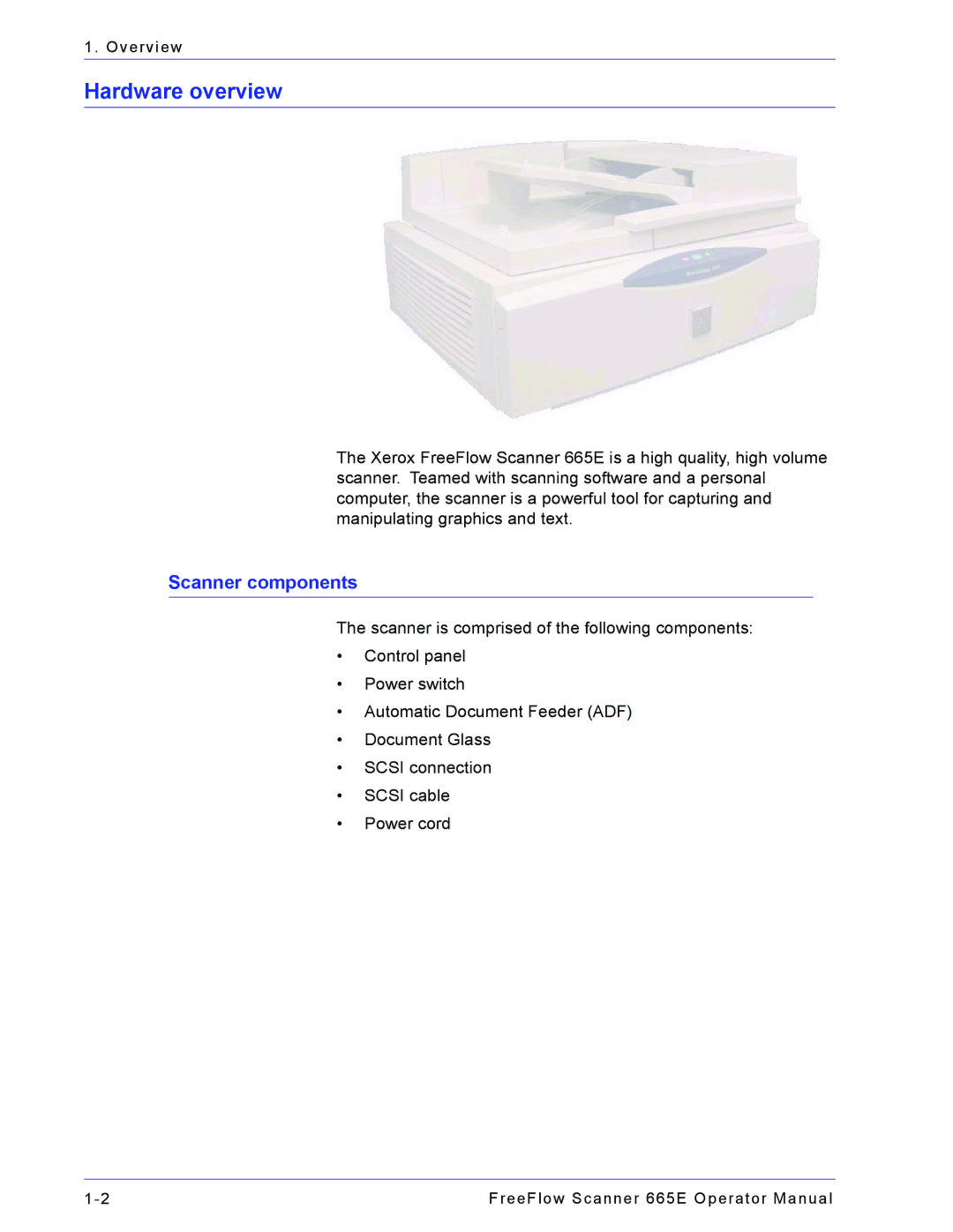 Xerox 701P44148 manual Hardware overview, Scanner components 