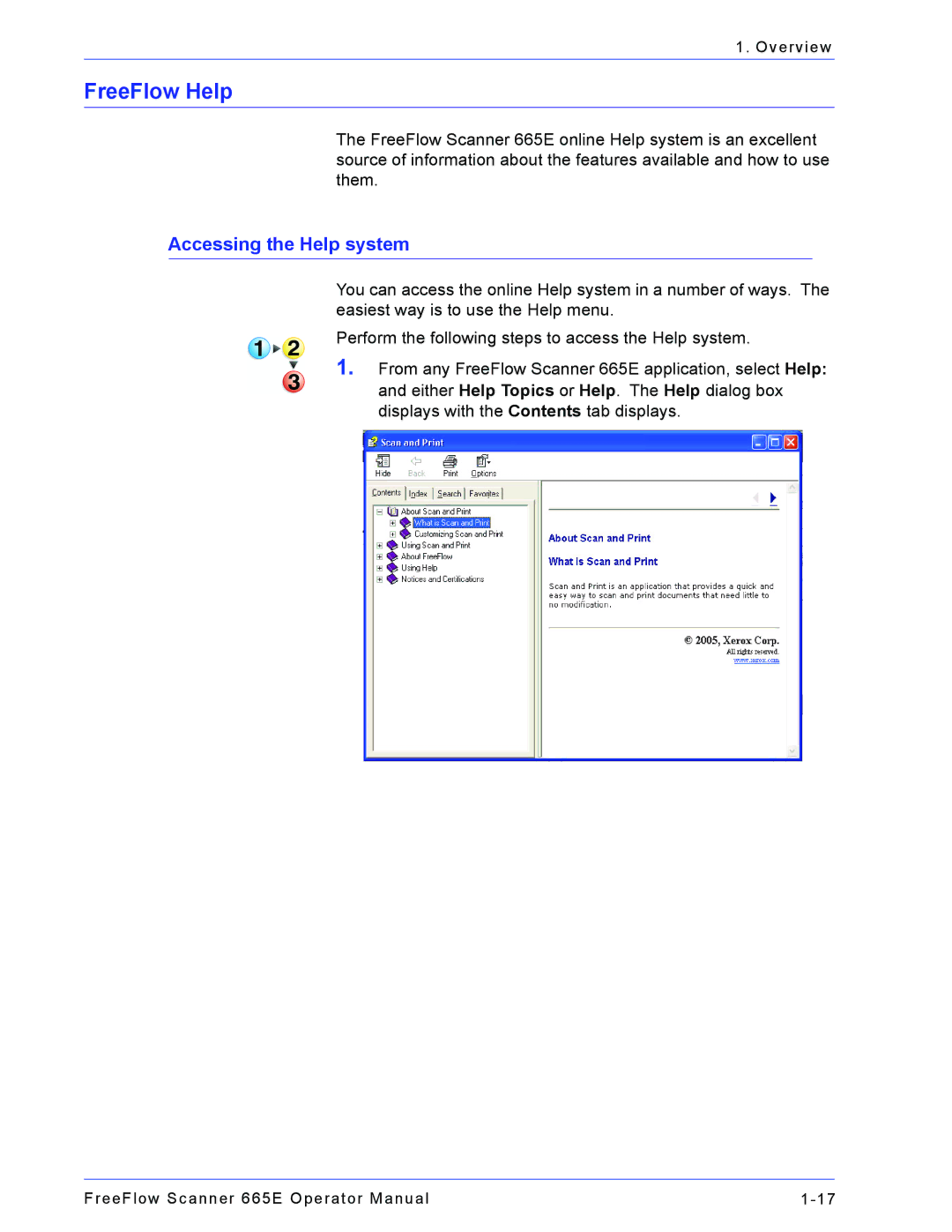 Xerox 701P44148 manual FreeFlow Help, Accessing the Help system 