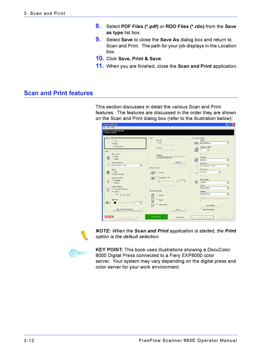 Xerox 701P44148 manual Scan and Print features, Click Save, Print & Save 